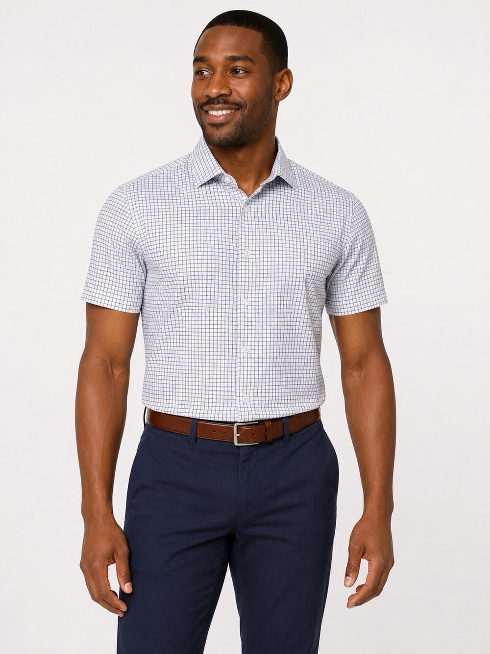 Collars & Co Pienza Dress Collar Polo Men’s Medium Blue Windowpane Full Button